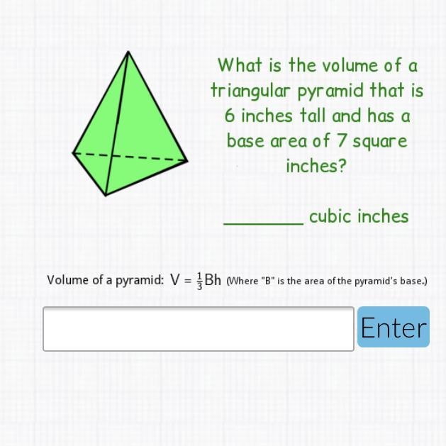 Help&EXPLAIN What is the volume of a triangular pyramid that is 6 inches tall-example-1