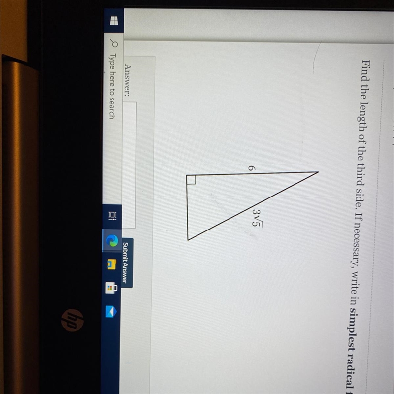 Find the length of the third side. If necessary, write in simplest radical form.-example-1