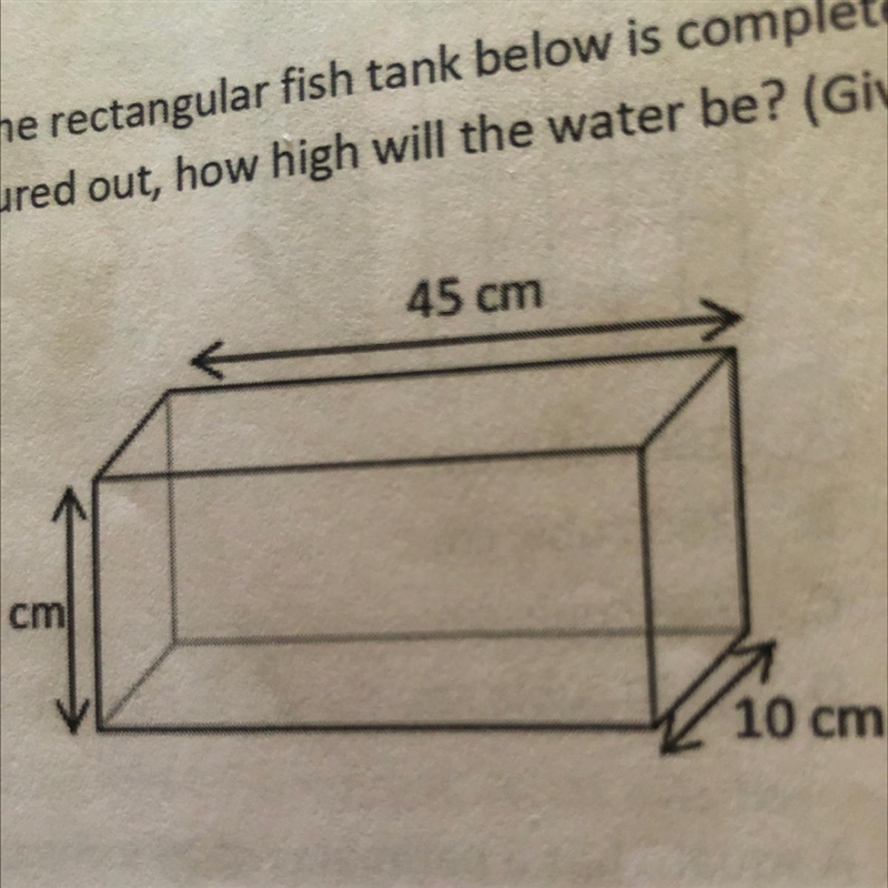 If the rectangular fish tank below is completely filled with water, and the 900 cubic-example-1