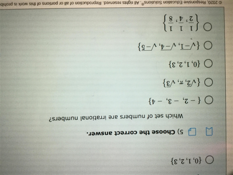 Plz hurry! Which set of numbers are irrational numbers?-example-1