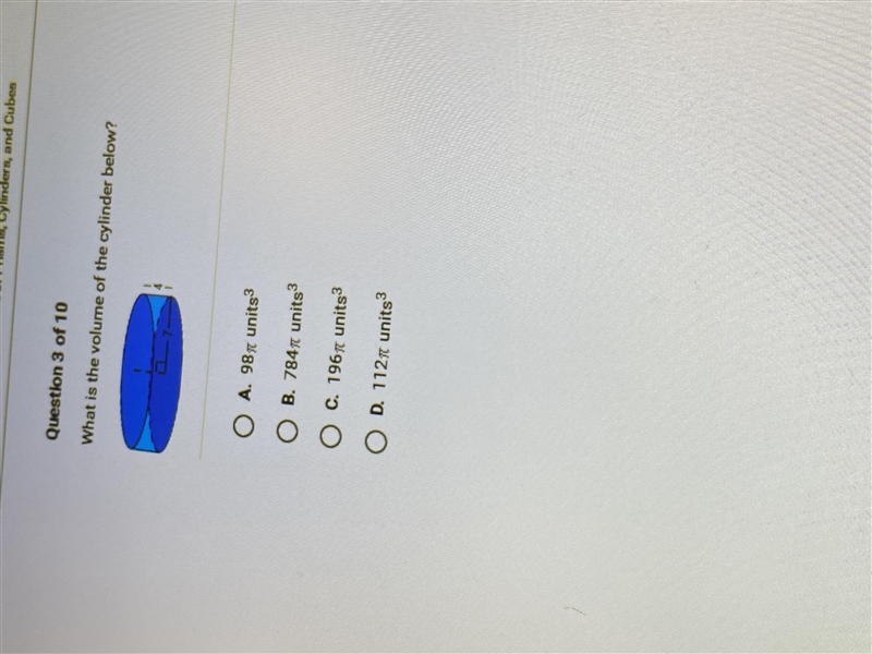 What is the volume of the cylinder below?-example-1