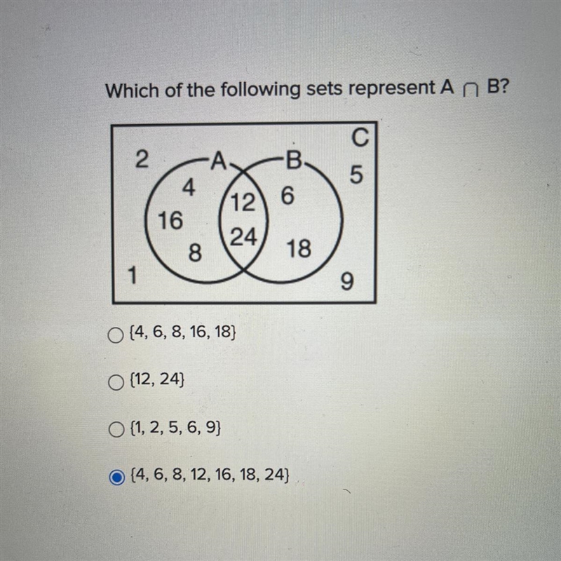 Which of the following sets represent A n B?-example-1