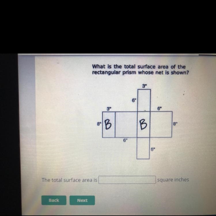 The total surface area is _ square inches-example-1