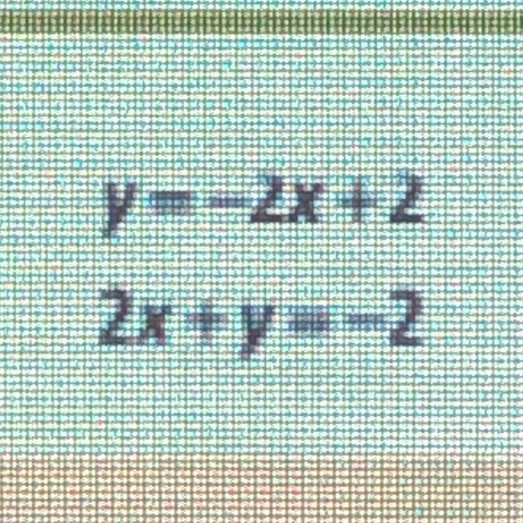 Y= -2x + 2 2x+y= -2 Substitution Method! Someone Help!!! ASAP!!!!!-example-1