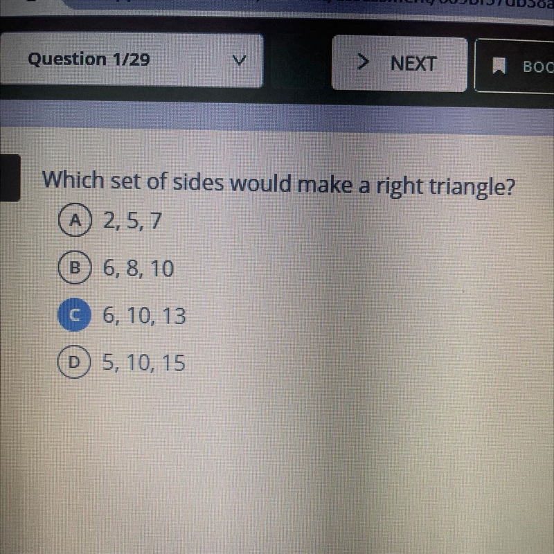 Which one makes a right triangle?-example-1