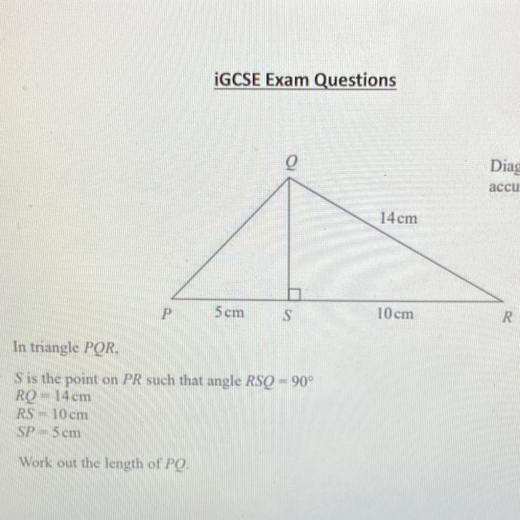 PLS HELP URGENT In triangle PQR. Sis the point on PR such that angle RSQ = 90° RQ-example-1