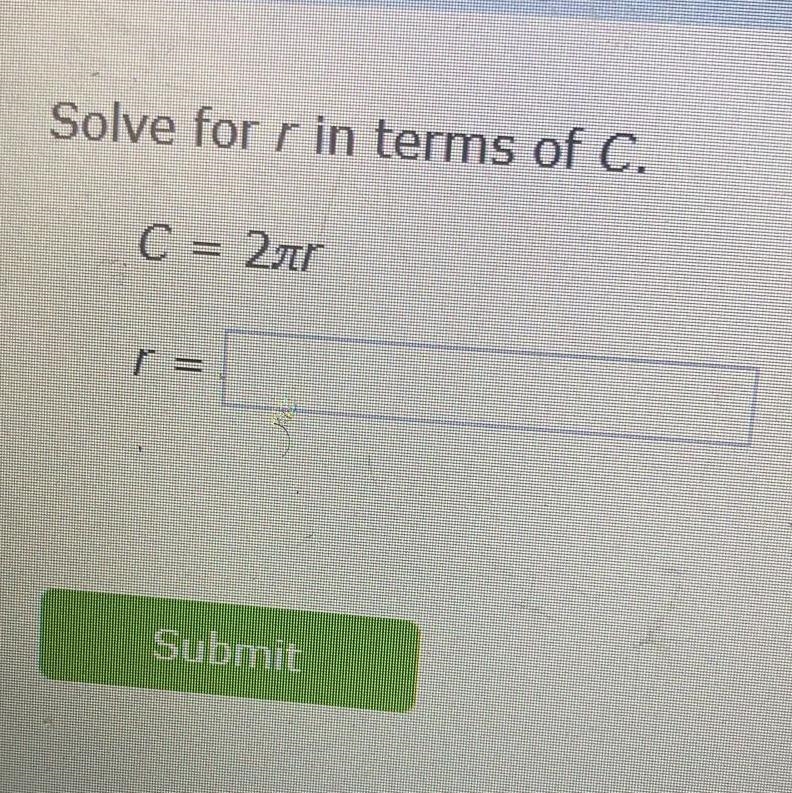 Solve for r in terms of c-example-1