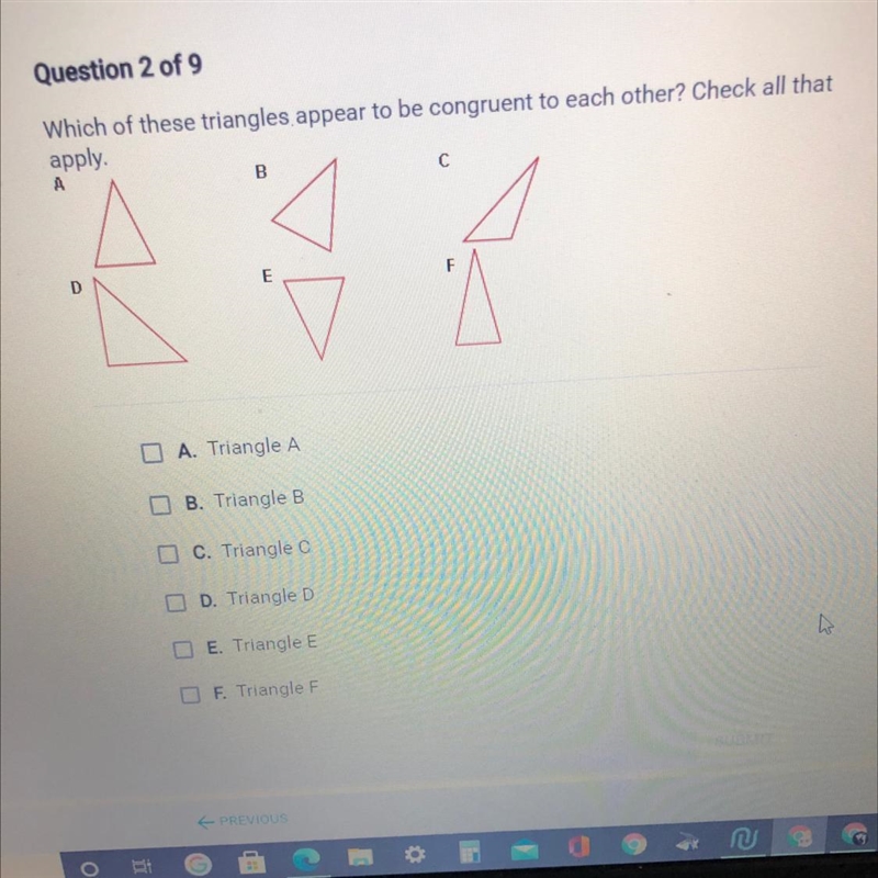 Which of these triangles appear to be congruent to each other? Check all that apply-example-1