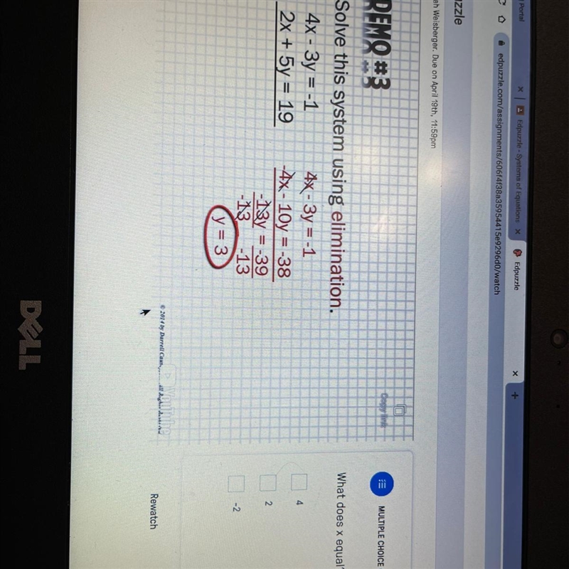 What does x equal? A. 4 B. 2 C. -2-example-1