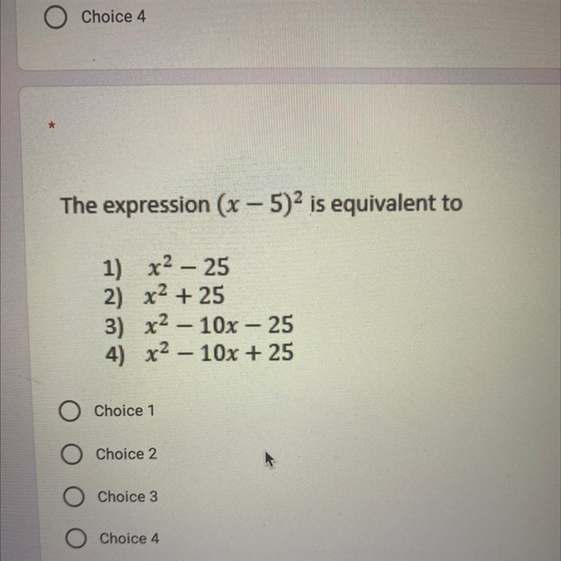 The expression (x-5)^2 is equivalent to...-example-1