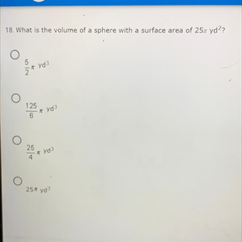 What is the volume of a sphere with a surface area of 25pi / (d ^ 2)-example-1