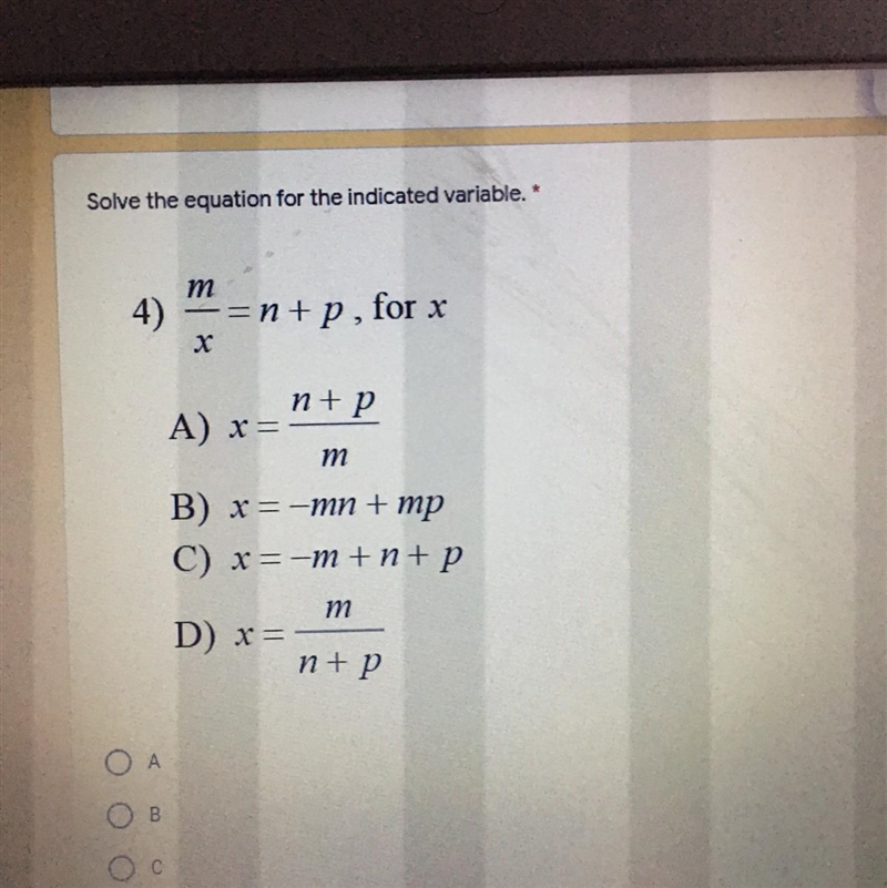 Please help!!! I will mark best answer! Solve the equation for the indicated variable-example-1