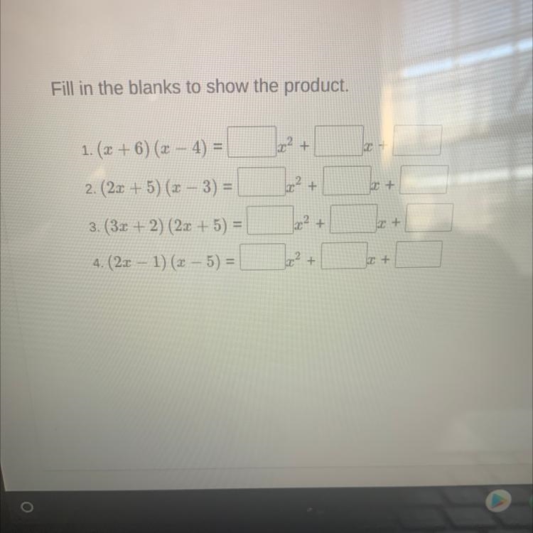 Fill in the blanks to show the product.-example-1