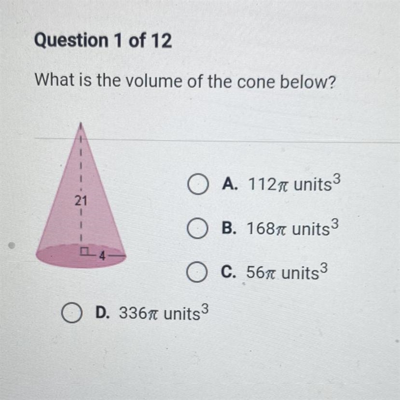 What is the volume of the cone below? ):-example-1