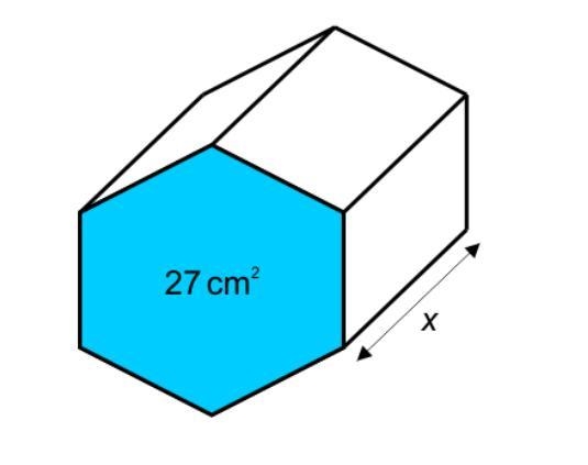 The volume of this prism is 378cm^3. What is the length of x?-example-1