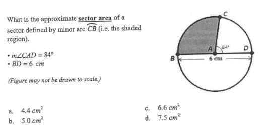 What is the approximate sector area of a sector defined by minor arc CB?-example-1