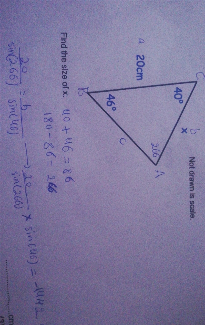 I got a negative number as an answer for this sine rule question and I don't know-example-1