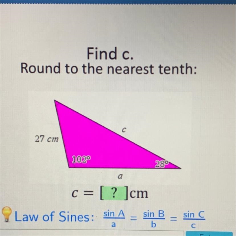 Find c. Round to the nearest tenth. Laws of sines￼-example-1