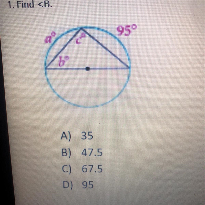 1. Find A) 35 B) 47.5 C) 67.5 D) 95-example-1