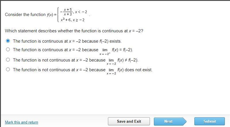 Consider the function f (x) = StartLayout Enlarged left-brace first row negative StartFraction-example-1