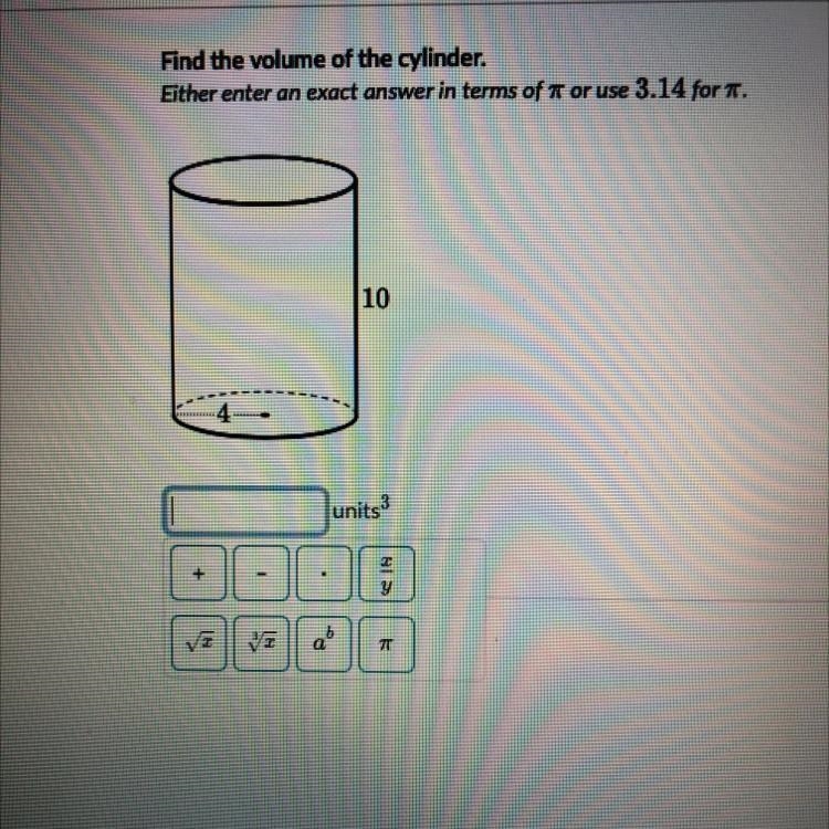 Find the volume of the cylinder.-example-1