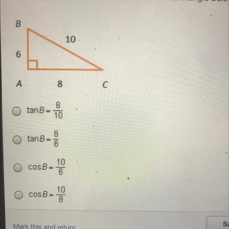 Which equation can be used tº find B in the triangle below?-example-1