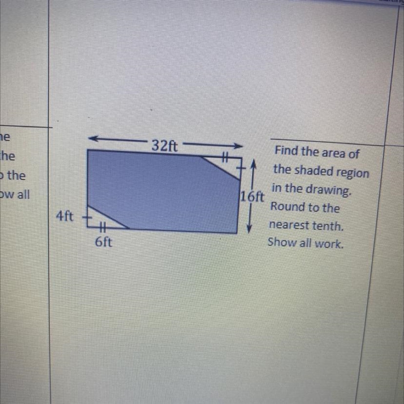 Find the area of the shaded region in the drawing round to the nearest tenth show-example-1