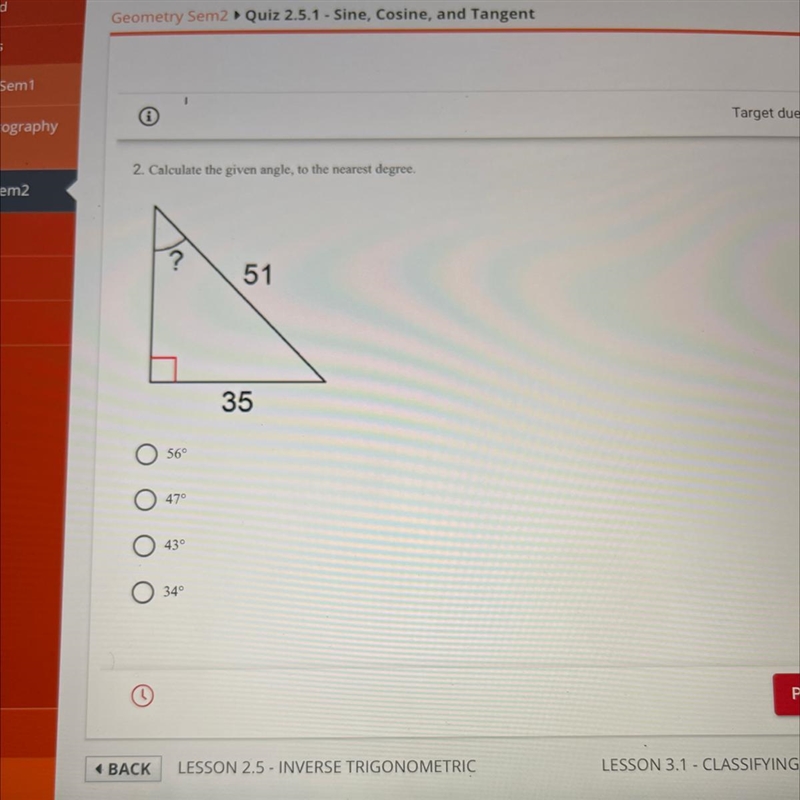 Calculate The given angle to the nearest degree-example-1