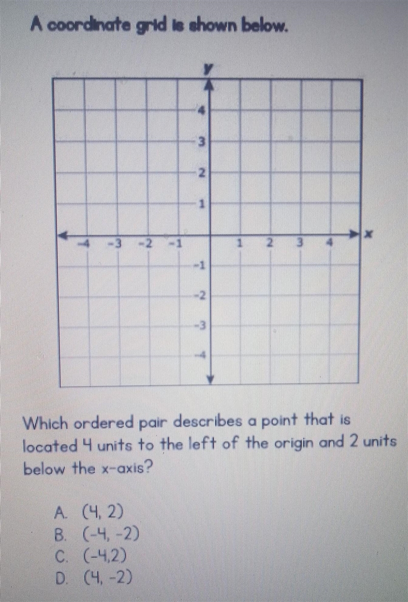 A coordnata grlds shown below. Which ordered pair describes a point that is located-example-1