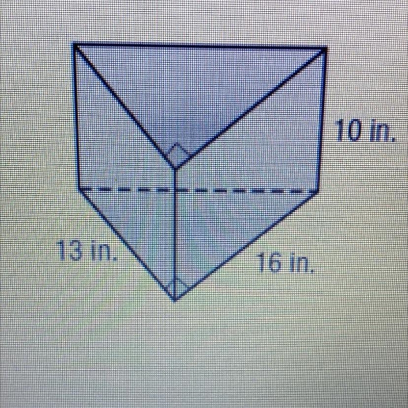 10 in. 13 in. 16 in. What is the Surface area of the triangular prism-example-1