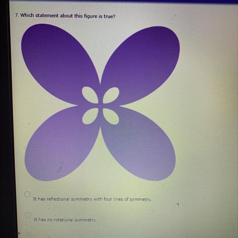 Which statement about this figure is true it has reflectional symmetry with four lines-example-1