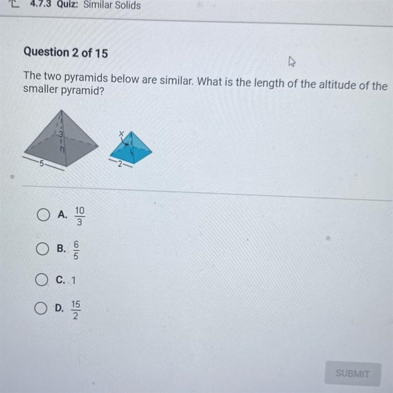 The two pyramids below are similar. What is the length of the altitude of the smaller-example-1