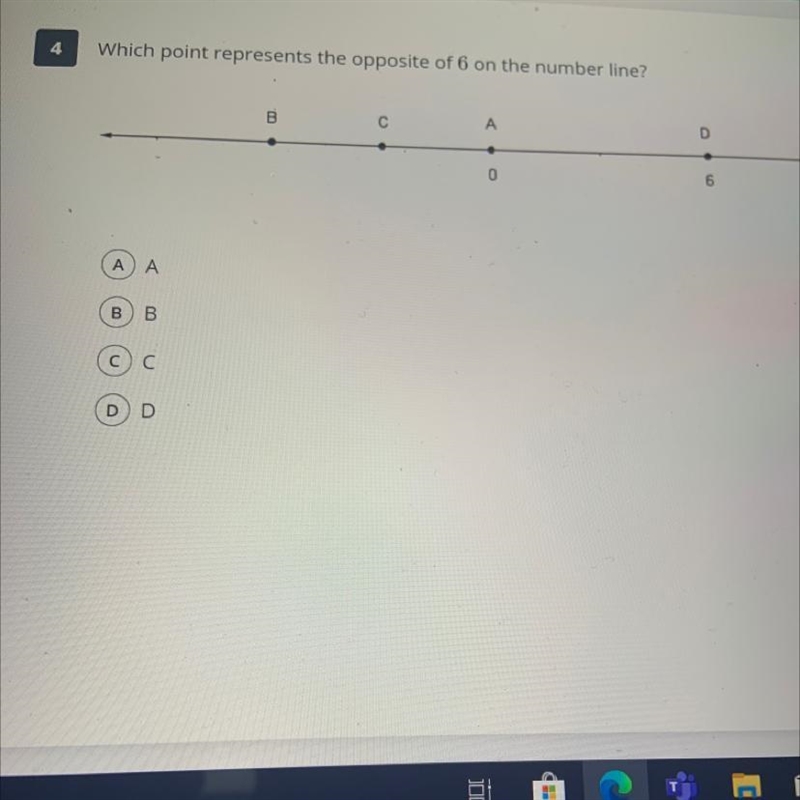 Which point represents the opposite of 6 on the number line?-example-1