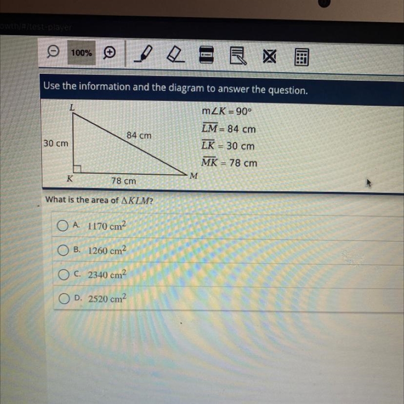 What is the area of KLM?￼-example-1