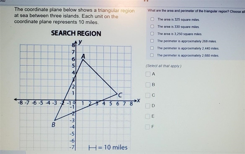 the coordinate below shows a triangular region at sea between three islands. each-example-1