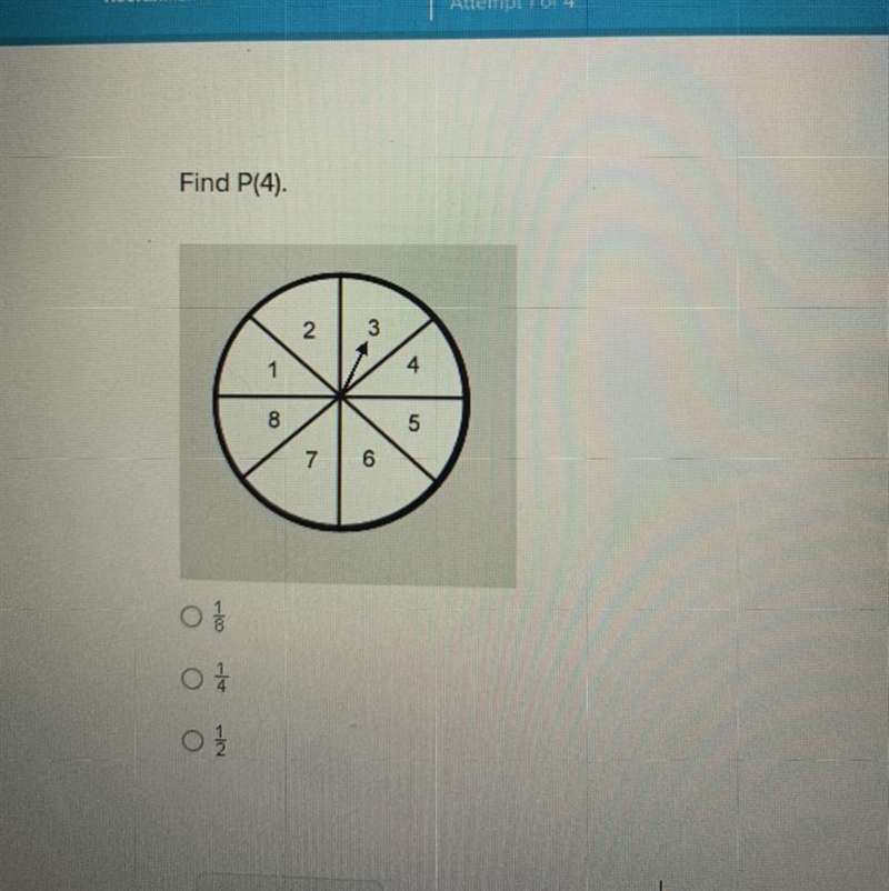 Find P(4). A 1/8 B 1/4 C 1/2-example-1