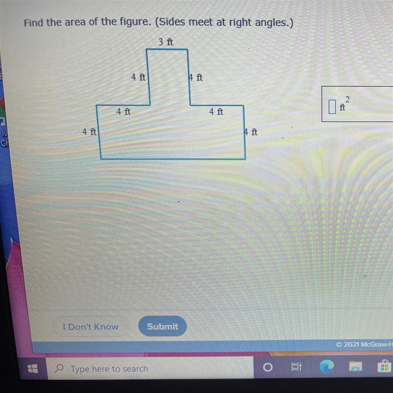 Find the area of the figure. (Sides meet at right angles.)-example-1