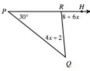 I need to solve for x. The interior angles are 30 and 4x+2. The exterior angle is-example-1