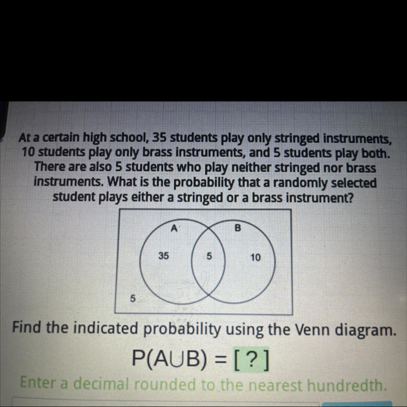 Find the indicated probability using the venn diagram-example-1