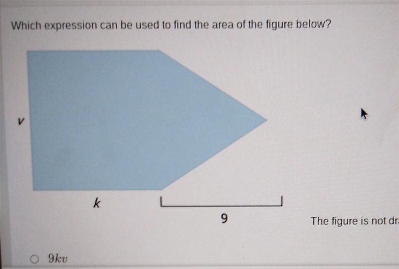 Which one? 9kv 1/2(k+9)(v) v(k) + 1/2v (9) v+k+9+9+k​-example-1