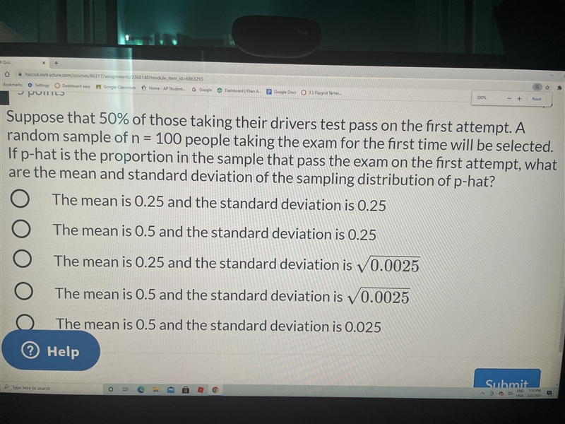 Suppose that 50% of thoses take their drivers test passed on the first attempt. A-example-1