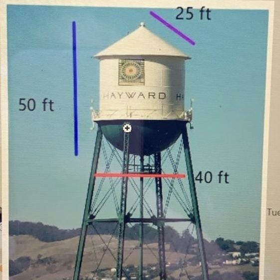 Explain how you could the surface area and volume of the water tower-example-1