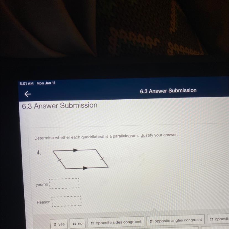 Determine whether each quadrilateral is a parallelogram. Justify your answer. Yes-example-1