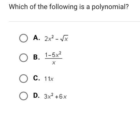 Which of the following is a polynomial?-example-1