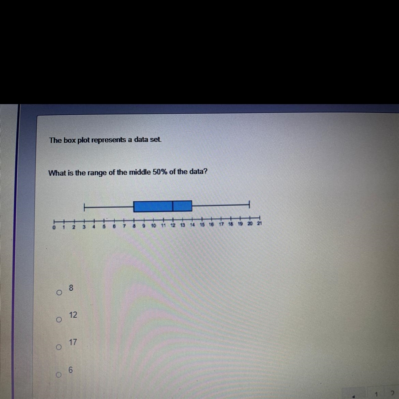 The box plot represents a data set What is the range of the middle 50% of the data-example-1