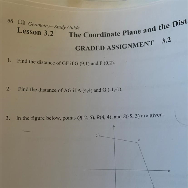 Find the distance of GF if G(9,1) and F (0,2)-example-1