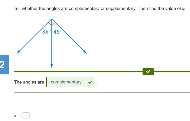 Tell whether the angles are adjacent or vertical. Then find the value of x-example-1