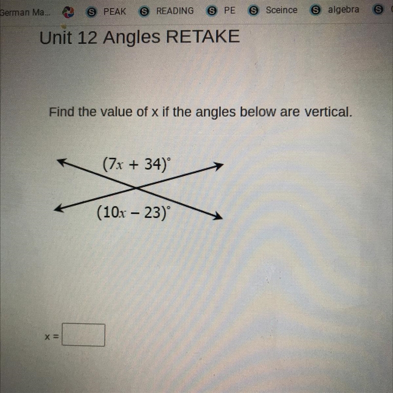 Find the value of x if the angles below are vertical.-example-1