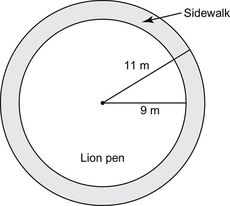 PLEASE ANSWER! At a zoo, the lion pen has a ring-shaped sidewalk around it. The outer-example-1