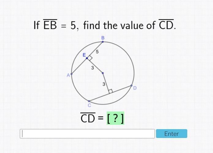 If EB = 5 , find the value of CD Chords and Arcs-example-1